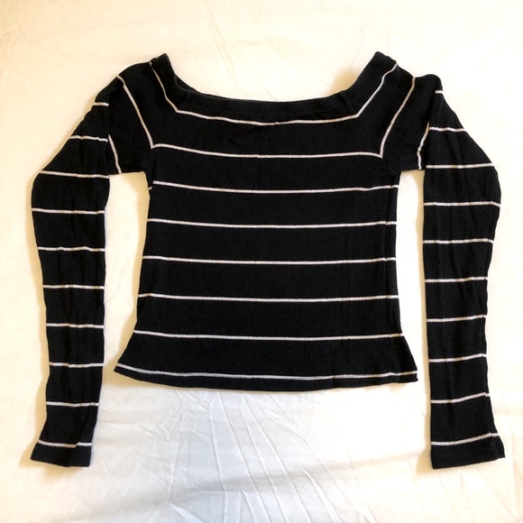 Striped Boatneck Crop Top - Picture 1 of 2